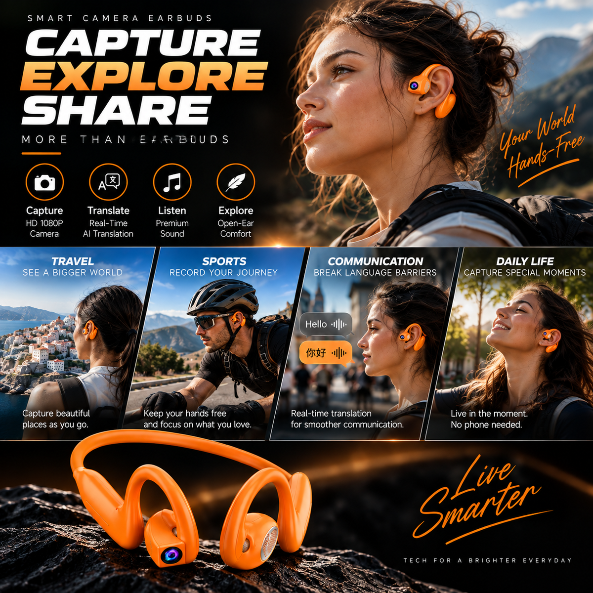 North Relay CaptureLoop E900 Smart Camera Earbuds