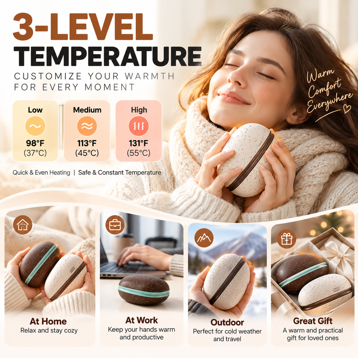 WarmPebble – 2-in-1 Magnetic Rechargeable Hand Warmers